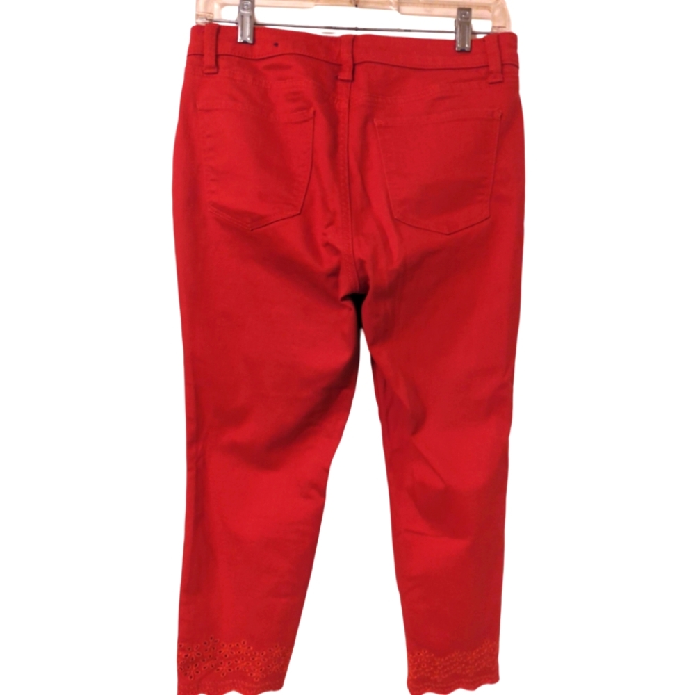 Talbots Red Denim Scalloped Ankle Pant Size 8P - Picture 5 of 11